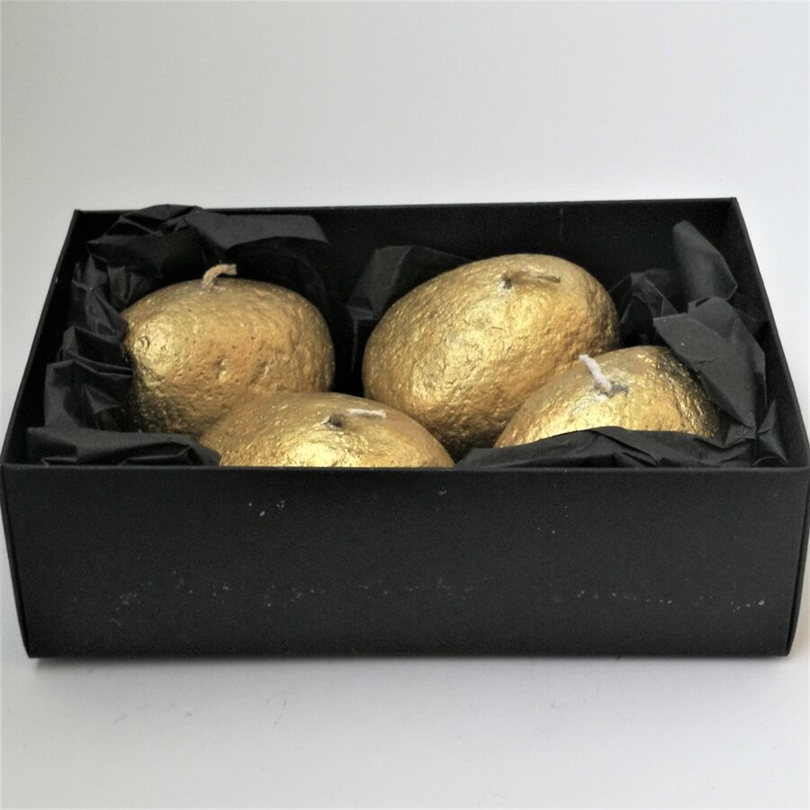 Stone candles or pebble candles made of vegetable stearin wax, Small, Gold, 4 candle set